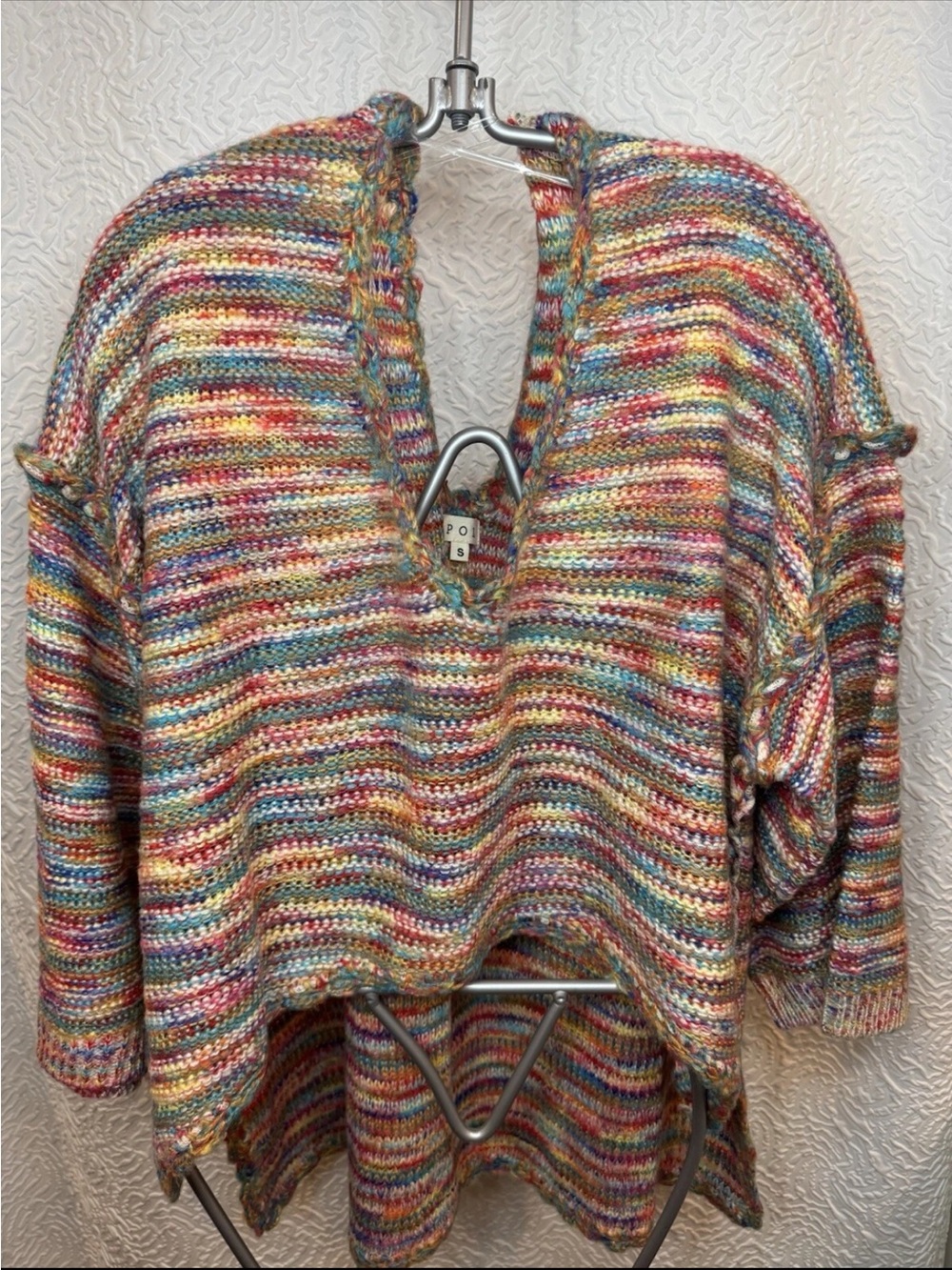POL Multicolor Striped V-Neck Off The Shoulder Sweater — Pastel Rainbow